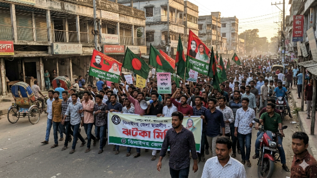 ঝিনাইদহ শহরে জেলা ছাত্রলীগের ঝটিকা মিছিল ভোরে পায়রা চত্বরে মিছিল, ভিডিও ছড়িয়ে পড়ায় চাঞ্চল্য
